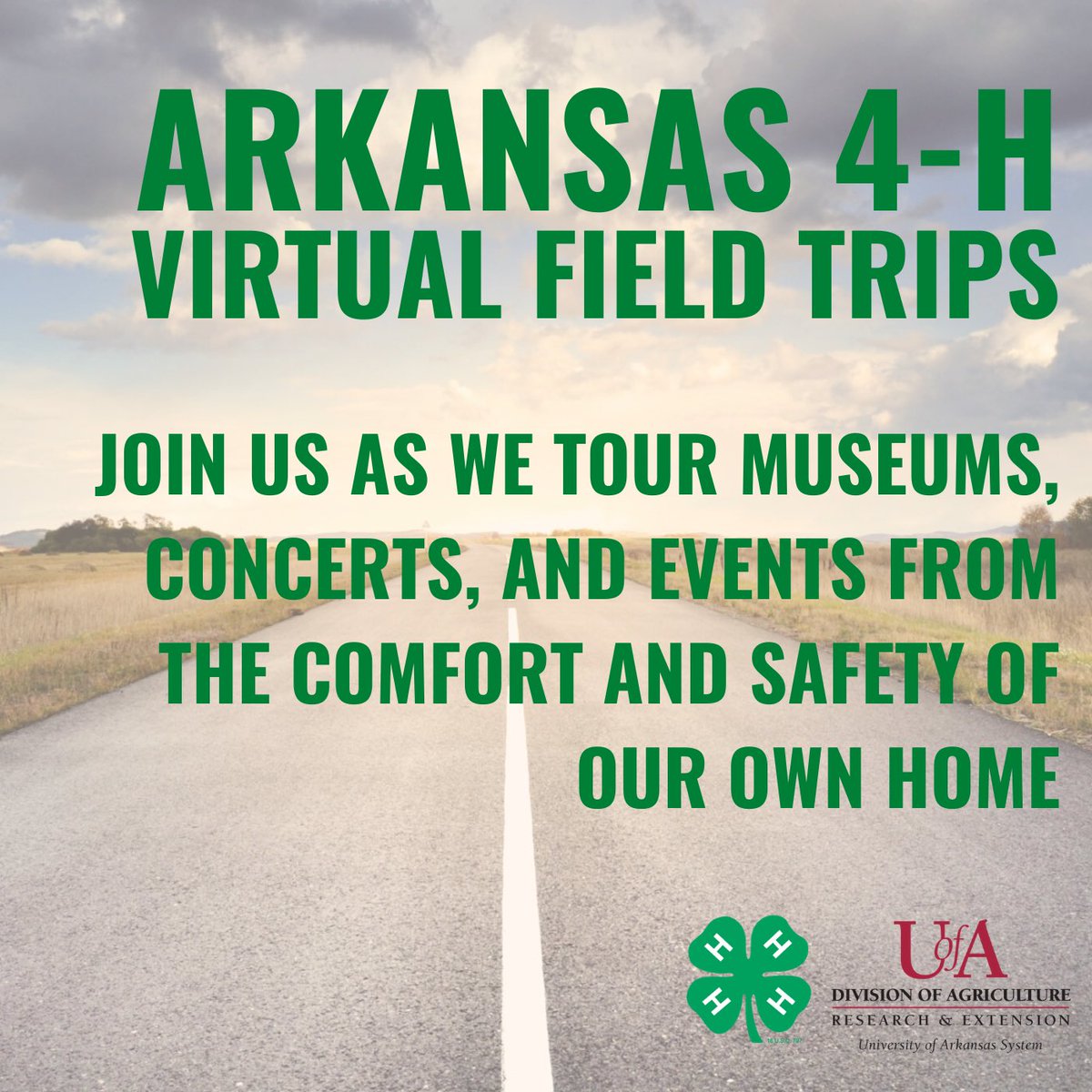 🚗BUCKLE UP 4-Hers!!!🚗

Are you ready to take a {virtual} field trip with Arkansas 4-H from the safety of your home? Stay tuned to the #AR4H social media platforms for links to tour museums &amp; farms, listen to concerts, &amp; maybe even watch some birds 🐦