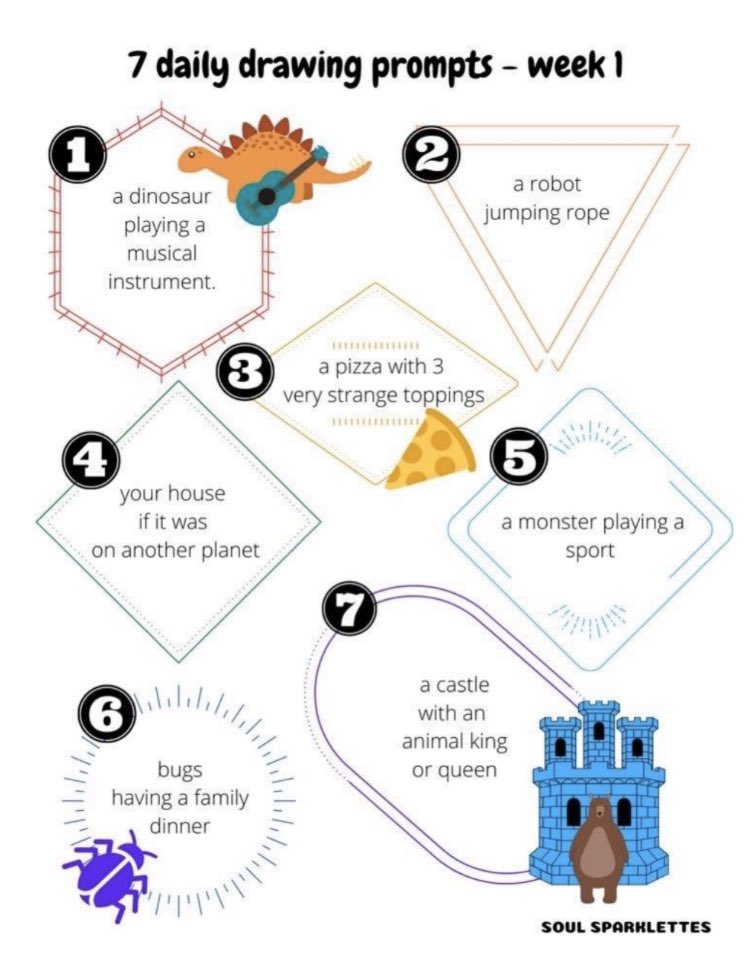 The elementary art teachers have a special message for our students, we miss you dearly and we hope you are continuing to create at home! Check out these resources and drawing prompts for inspiration! 🎨<a href="/FranklinPSart/">Franklin PS Art Dpt</a> <a href="/ArtsyMrsMinor/">Mrs. Minor</a> <a href="/DT_Bobcats/">Davis Thayer School</a> <a href="/jfkladybugs/">JFK School Franklin</a>