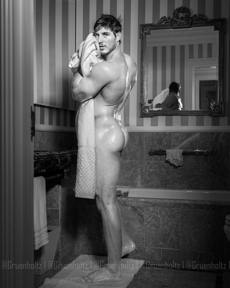 SammmyButler's tweet photo. Just of the bath, bubble-butted hunk Ripp Baker presses a towel against his dripping wet body. (photo by Gruenholtz) https://t.co/t6WUDUDN5y