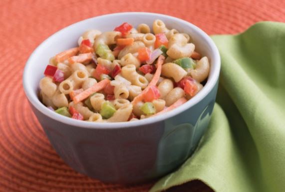 Grab &amp; Go Recipe: #Macaroni Salad! Is your school offering grab and go options for students who are currently at home? We applaud you! Make this yummy Mac Salad for take-away, which combines #wholegrain #pasta &amp; #veggies: bit.ly/2QtjRsm #nslp #schoolllunch