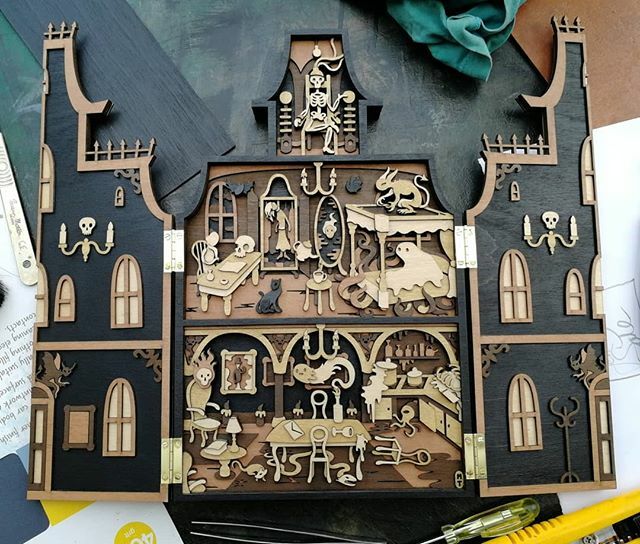 mtomsky's tweet photo. One Haunted House, freshly assembled and scrubbed up on my messy desk.
-
-
#art #design #illustration #craft #woodworking #haunted #hauntedhouse #modemaking #modelhouse #ghost #spooky #dead #undead #horror #gothic #gothichorror https://t.co/iIPCrXCdWB https://t.co/yOKHKaWEdq