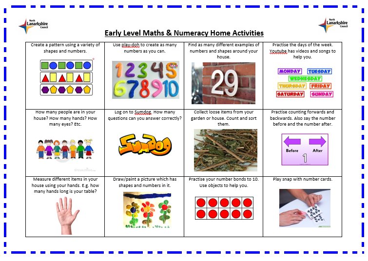 NLCLearningHub's tweet photo. Early (Nursery and P1), First (P2-P4) and Second Level (P5-P7) Maths &amp; Numeracy home activities. Please share. ➕➖➗✖️ https://t.co/AKKk7f2G9W
