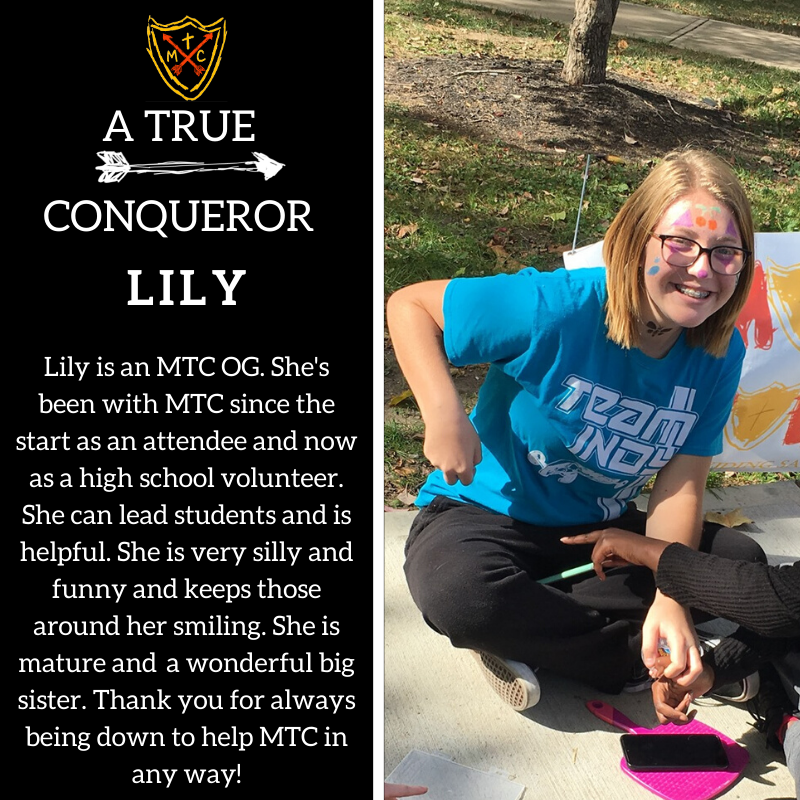 MoreThanConq's tweet photo. Our Conqueror of the week is Lily!

She's been with us since the beginning, and is now one of our high school volunteers.  She makes friends with the students easily, and is a good helper.

#MTC2020
#ForPendleton
#PendletonStrong https://t.co/2HP2g8SZh2