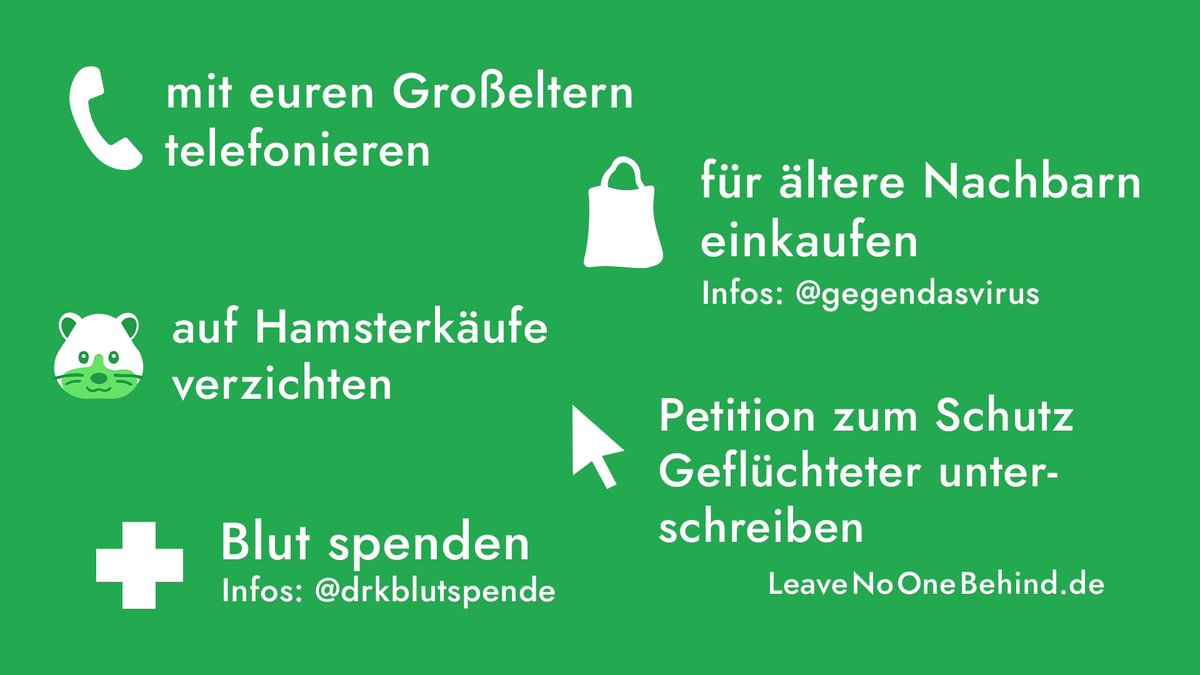 Wenn ihr helfen wollt, könnt ihr! 🚨

Lasst uns diese Krise gemeinsam meistern &amp; bietet eure Unterstützung an. Dafür gibt es im Moment viele Möglichkeiten, wir haben hier einige für euch aufgelistet. #COVID2019de