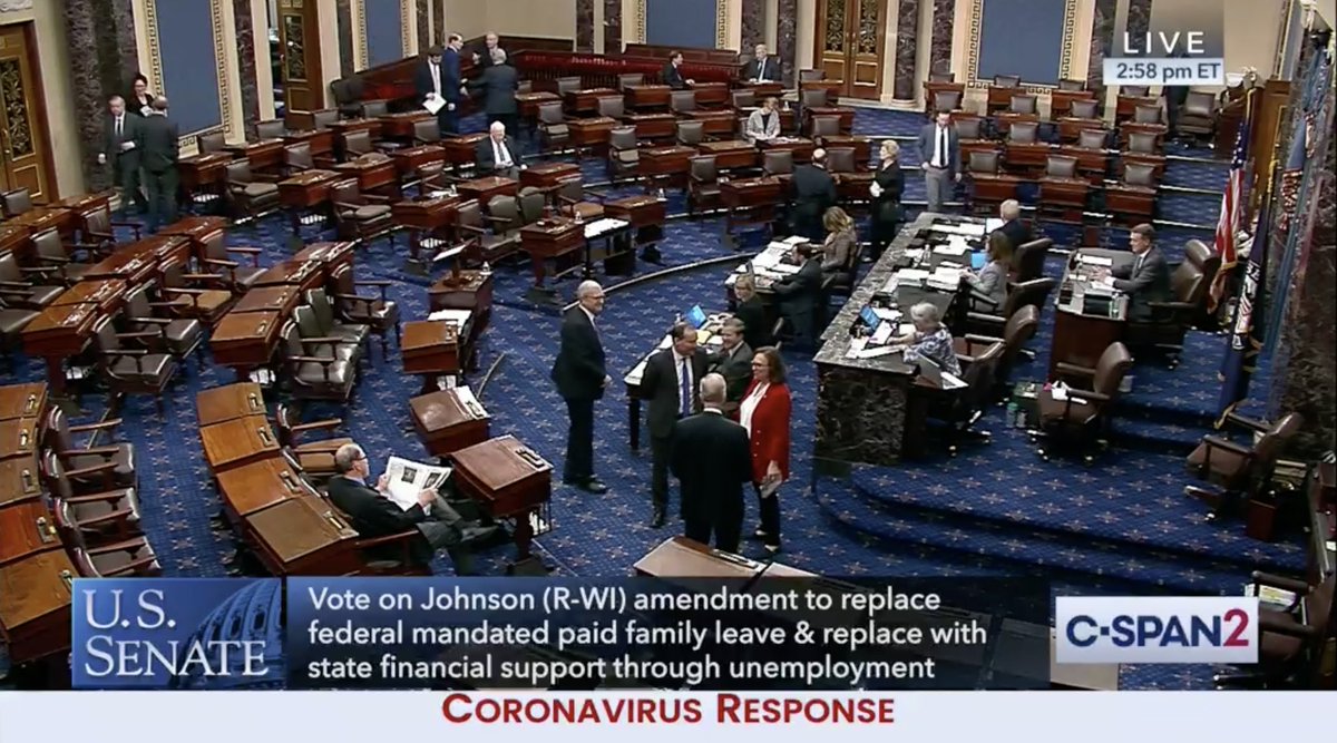 Screenshot of C-SPAN screen showing the Senate floor, where senators are currently voting on the Johnson amendment.