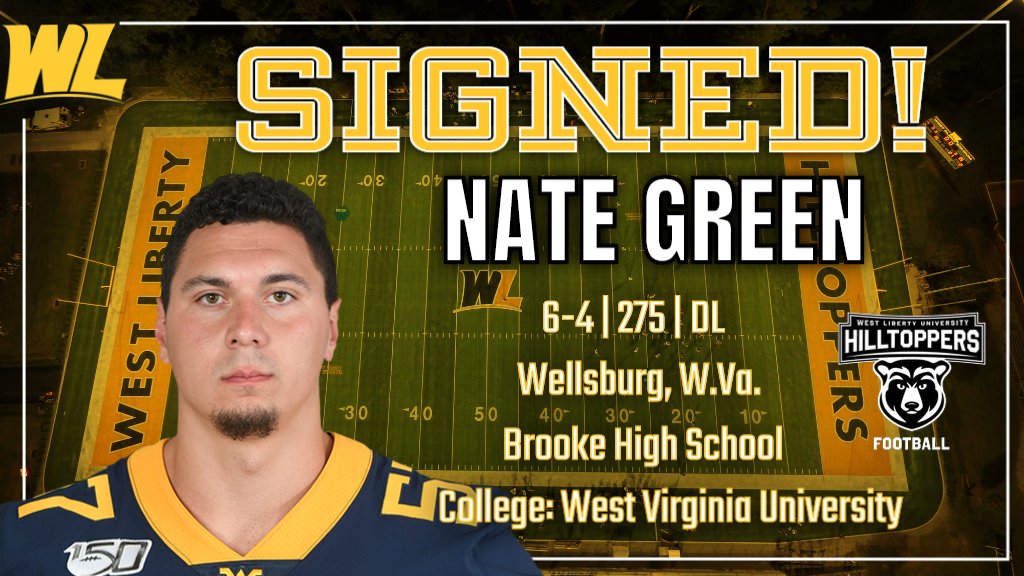WLathletics's tweet photo. Former Brooke High standout DE Nate Green is headed to West Liberty after spending the last four years in the Big 12 at West Virginia University! Welcome to the hilltop, Nate! #GoWLU https://t.co/V6wRdOUCy2 https://t.co/VudPLTRfTy