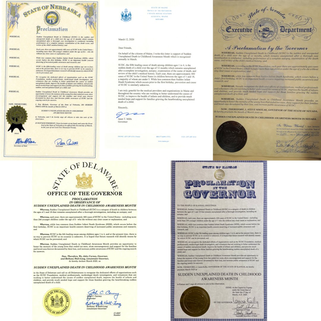 SUDC's tweet photo. Forty-one U.S. states have proclaimed March 2020 SUDC Awareness Month. Joining our national effort this week - Delaware, Kansas, Maine, Nebraska and Nevada! Follow the success at https://t.co/nJU20dWveS 

#sudc #sudcawareness #sudcproclamation https://t.co/5MLk68m8Au