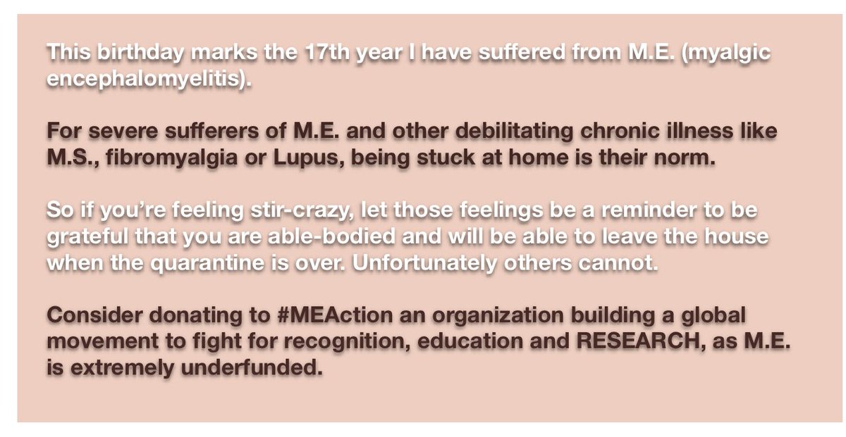 msjpeacock's tweet photo. This month I’ll be posting 17 memes, facts and other posts by the M.E. community.  Beijinhos, Jessica 
*DONATION LINK IN BIO*
#spoonie #spoonielife #myalgicencephalomyelitis #mecfs #mecfswarrior #chronicillness #chronicpain #chronicfatigue #fibromyalgia #MultipleSclerosis #Lupus https://t.co/0K4fYOjYIM