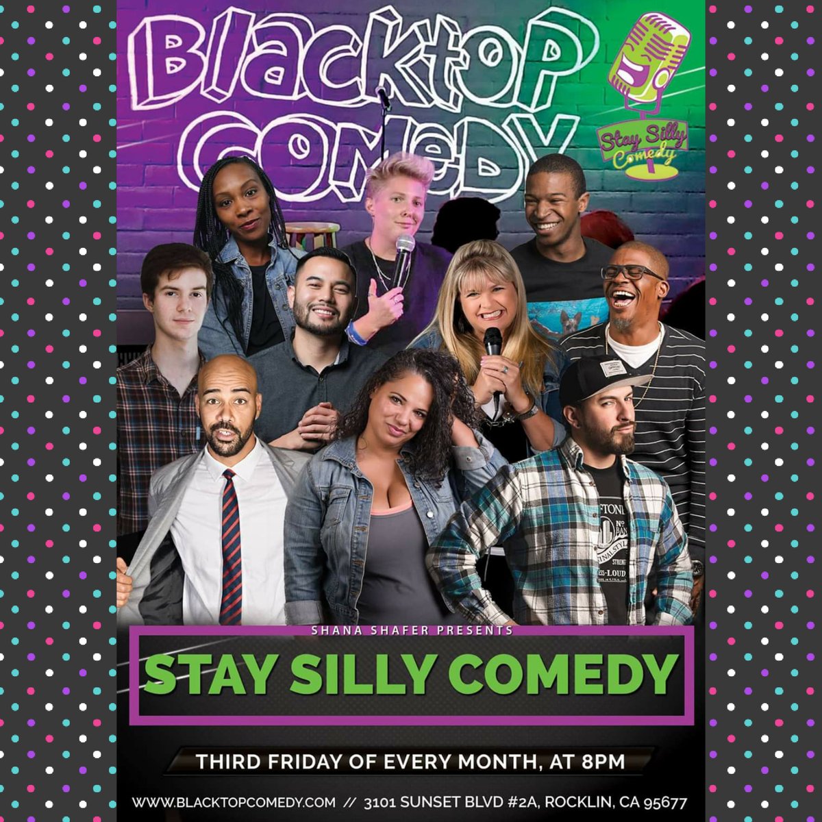 StaySillyComedy's tweet photo. Stay Silly Comedy will be at Blacktop Comedy on the third Friday of every month! Get your tickets now at https://t.co/aodEa5y4vg
#Comedy #StandUp #StaySillyComedy #Comics #Comedian #Laughter #Rocklin #BlacktopComedy #FunThingsToDo #Nightlife #Drinks #StaySilly #GetSillyWithIt https://t.co/Ew4uJAPYcl
