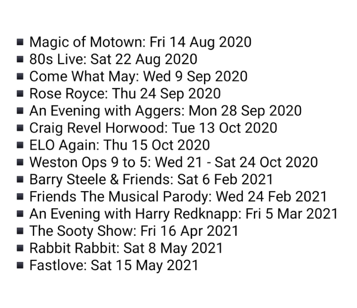 SHOW UPDATES - We can confirm the following shows have been rescheduled to future performance dates. More updates will follow.