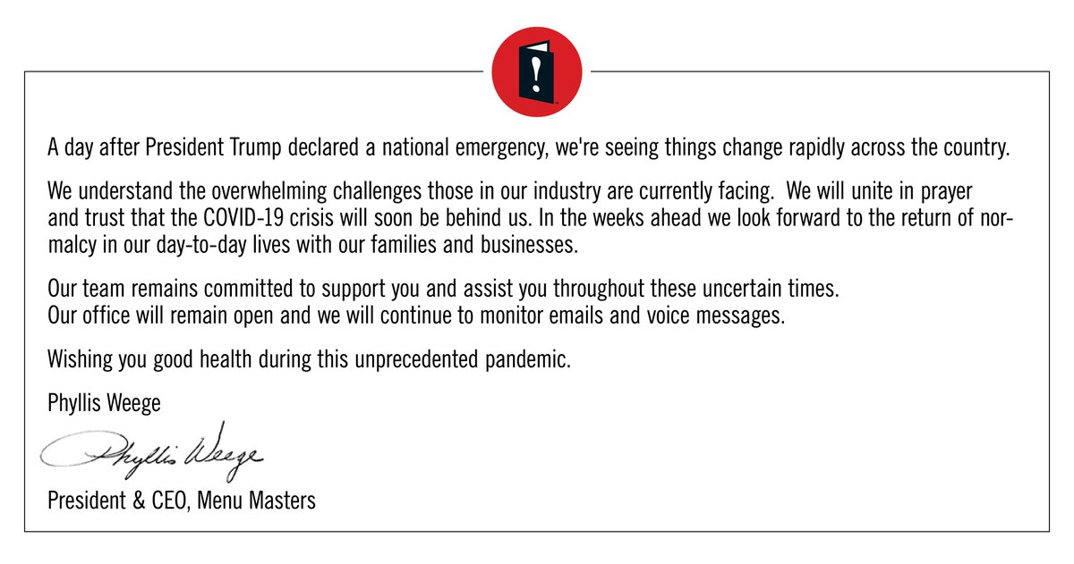 mastersofmenus's tweet image. A Special Message from Menu Masters