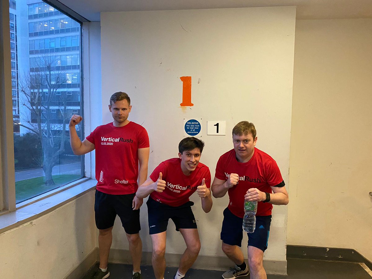 antony_calvert's tweet photo. Ok so we've done it. 32 floors of Millbank Tower (sort of) sprinted up for our very own #VerticalRush in aid of @Shelter. Last act at CalComms towers before our #covid19UK work from home routine. Stay safe everyone 👋 https://t.co/YhLEOhxgfC