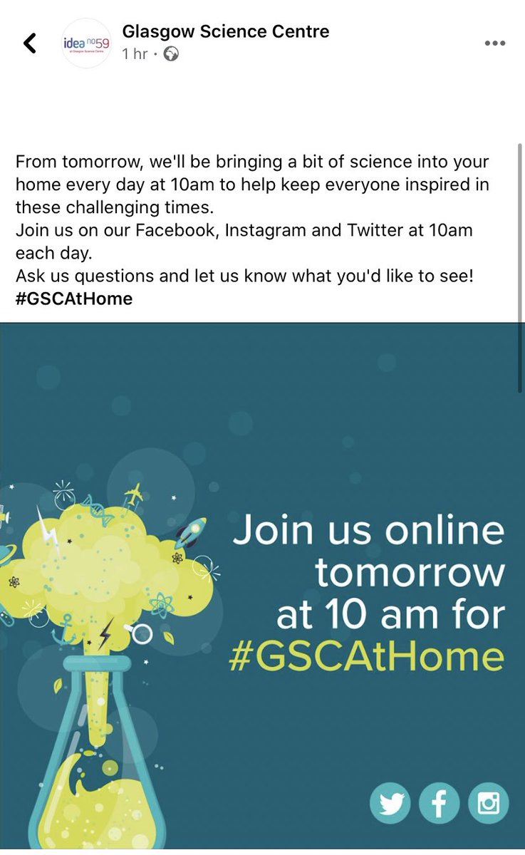 NLCLearningHub's tweet photo. Glasgow Science Centre will be delivering Science online everyday at 10am. 🌟🌟🌟🌟🌟 https://t.co/P8WhfDAHqn