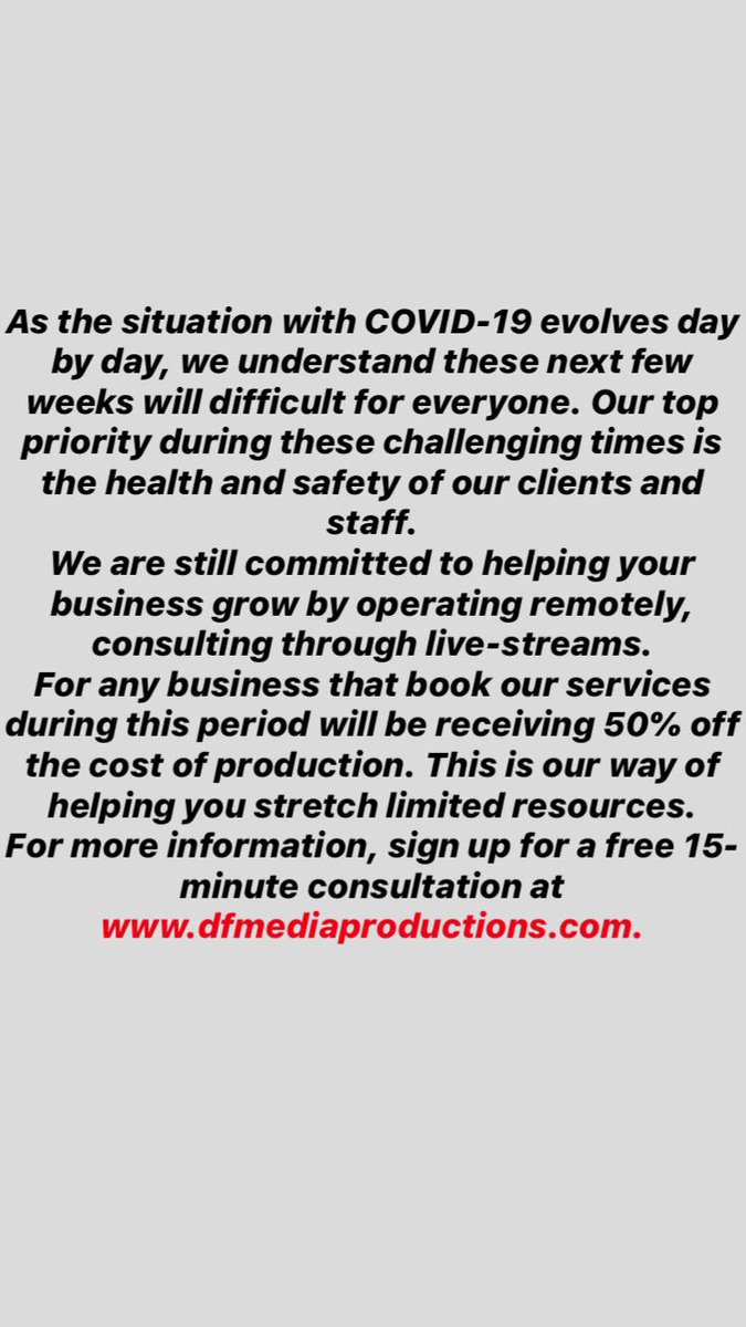 KweenLexiLyfe's tweet photo. We @DFMediaProducer value the health and safety of our clients and staff, understand and want to let you know that we are still committed to helping your business expand. #FightCOVID19 #dfmedia #dfmediaproductions #brandstrategy #PROMO https://t.co/bnTSLC7HXA