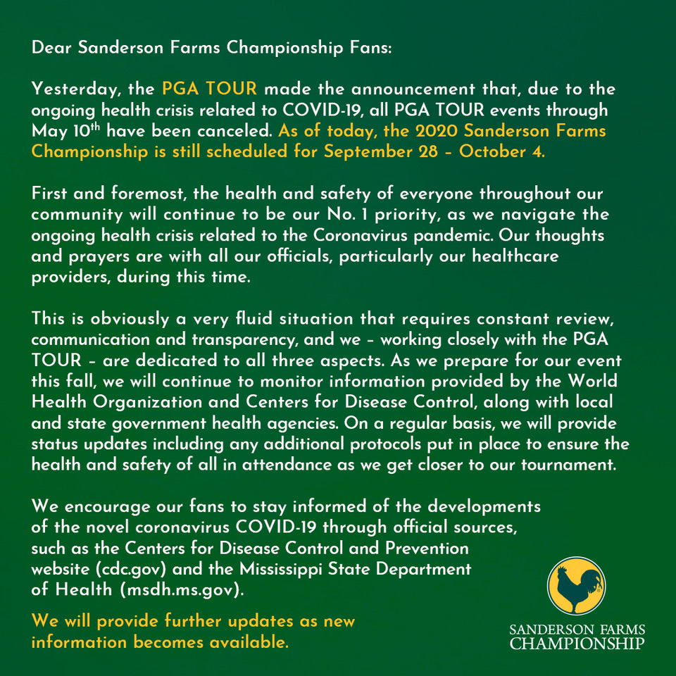 An update regarding the 2020 #SFChamp. Stay safe and healthy!