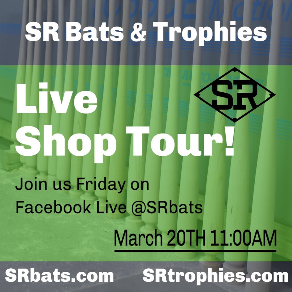 SRBatsTX's tweet photo. If you love baseball and are looking for something interesting to do from home this Friday, then make sure to tune in to our Facebook Live broadcast. You won’t want to miss this behind the scenes look at our wood baseball bat manufacturing facility!
#DesignedForGlory #SRbats https://t.co/x6UWA9yen3