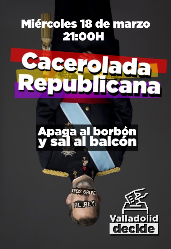 ValladoliDecide's tweet photo. Urge que la sociedad pueda decidir de una vez sobre la forma de Estado que prefiere. Dejad de hurtarnos nuestra capacidad, soberanía y voluntad política.

#CoronaCiao #CaceroladaReal https://t.co/6und6qBgRz