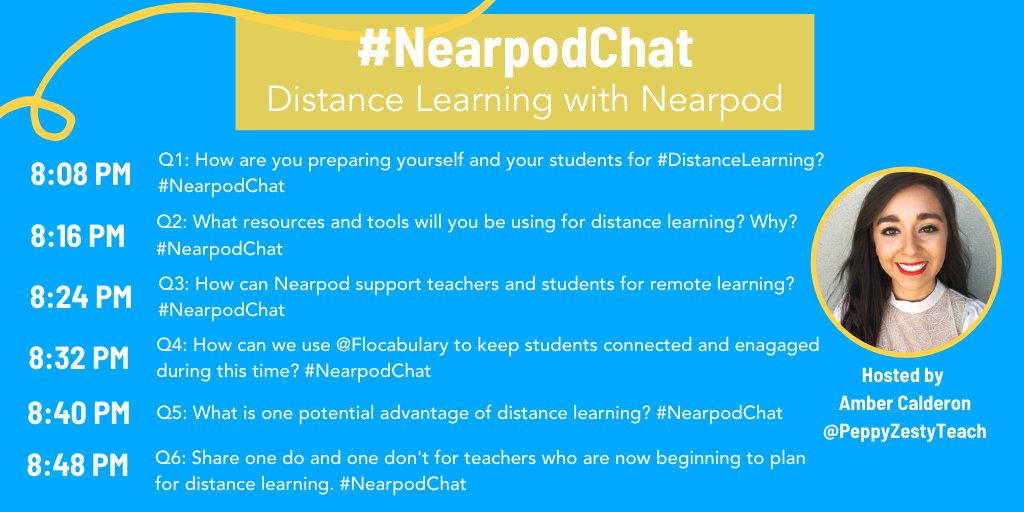 nearpod's tweet image. 💻 Join us TONIGHT for the #NearpodChat with @PeppyZestyTeach! 💻

💬 Topic: Distance Learning with Nearpod
⏰ Time: 8:00pm ET

💙 Retweet if you will be joining us tonight! 💙

#RemoteLearning #COVID19Edu