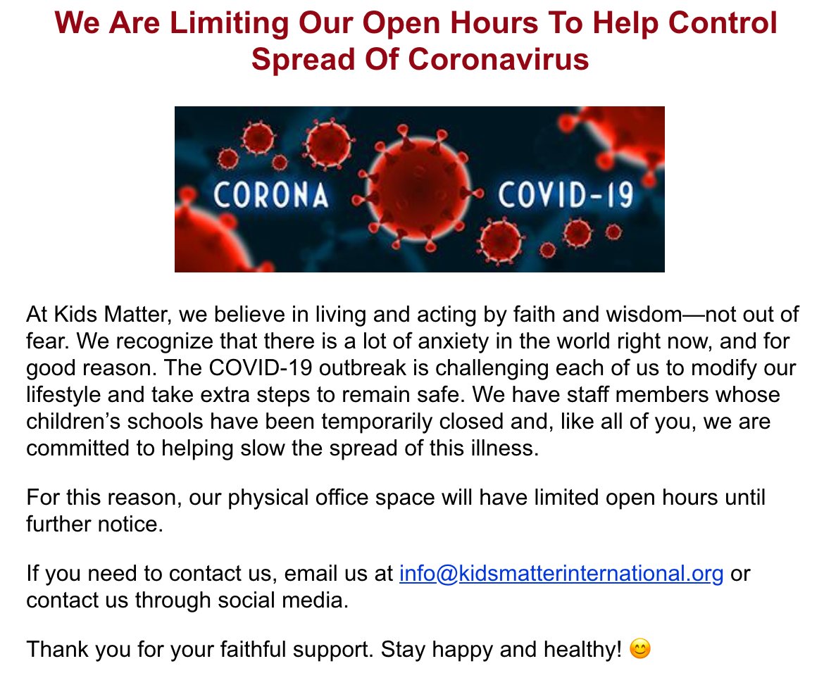 At KMI, we believe in living and acting by faith and wisdom—not out of fear. We recognize that there is a lot of anxiety in the world right now, and for good reason. The COVID-19 outbreak is challenging each of us to modify our lifestyle and take extra steps to remain safe.