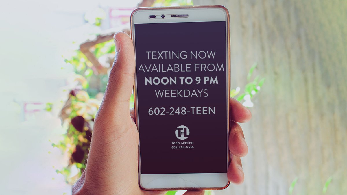602248TEEN's tweet image. With schools closed, we know teens need support earlier in the day. That’s why we extended our texting service hours from NOON to 9 pm on weekdays.

Our Peer Counseling remains open from 3 to 9 pm and our hotline is open to calls 24/7.

We're here for you. #YoureNotAlone