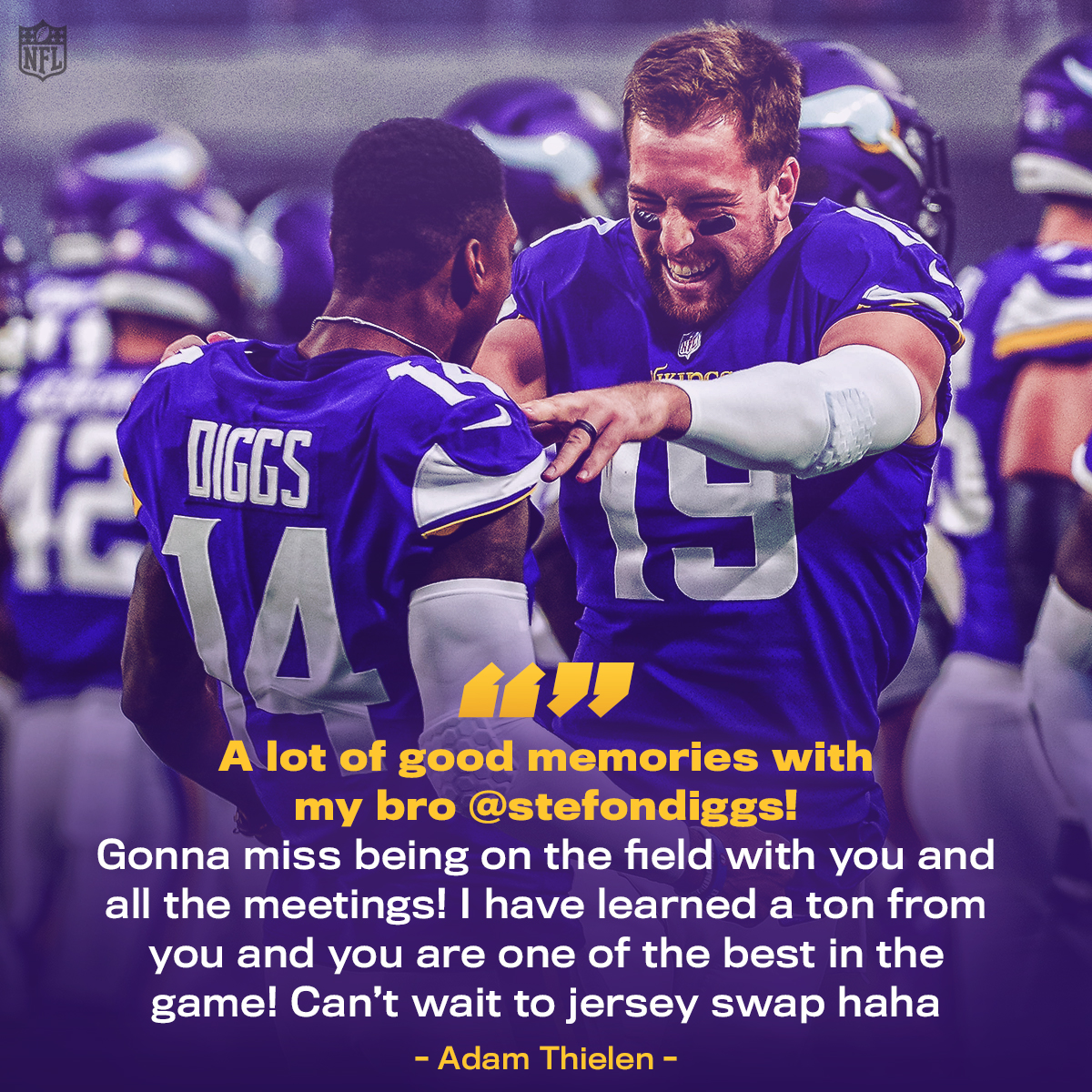 NFL's tweet image. Diggs and Thielen forever 💜💛 @stefondiggs @athielen19