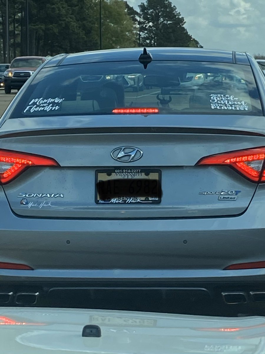 mich_fisch's tweet photo. #COVID19 Comic relief: things seen in Mississippi today on our move to Knoxville - “Momin’ and F Bombin” 🤦‍♀️😂🤦‍♀️ “Just a good mom with a hood playlist” #momlife #comedy https://t.co/XBSEJc5RW9