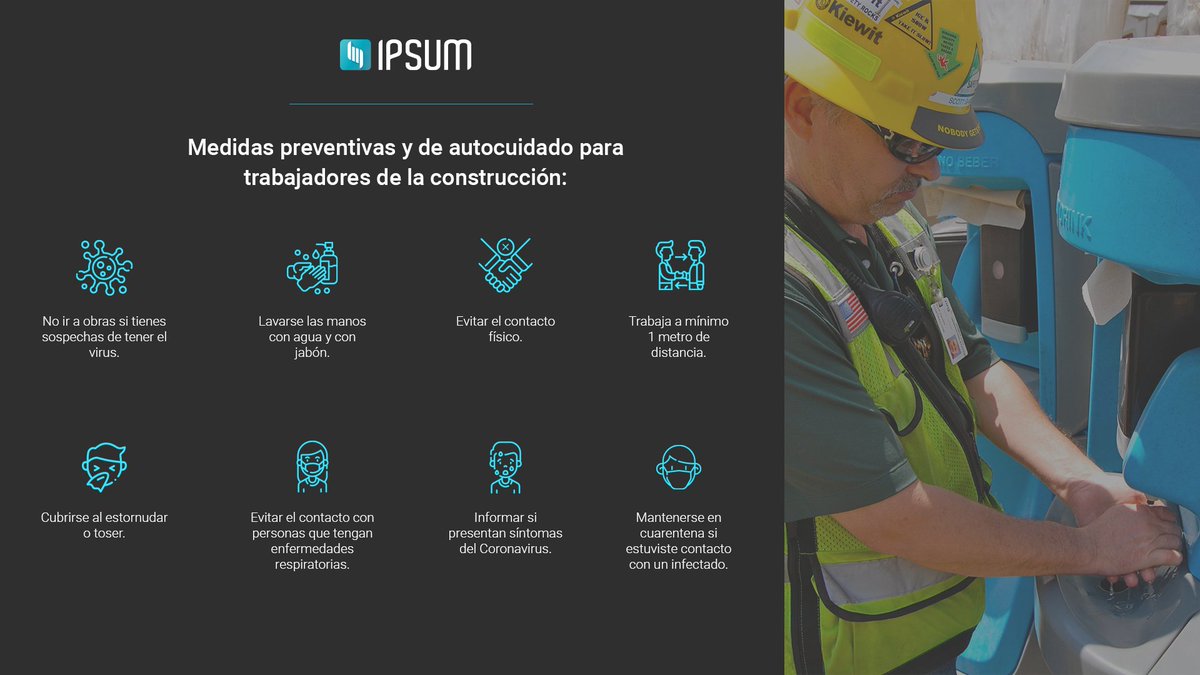 <a href="/ipsumapp/">Ipsum</a> te recomienda 8 Medidas preventivas y de autocuidado para trabajadores de la construcción:

#ProPlanner #IPSUM #Planning #Covid19 #Covid-19 #Construction #Construccion