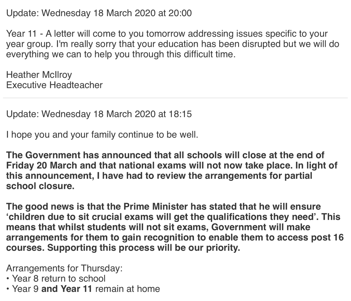 Following Mrs McIlroy's announcement, Thursday's Y11 support sessions will not be running...