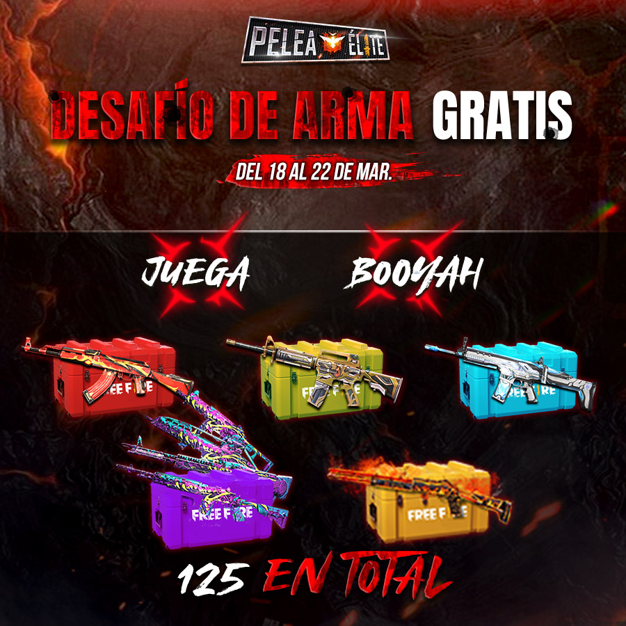 😫 Para que no estés aburrido tenemos desafíos DIARIOS: 

Juega 15, 30 y 60 minutos para obtener 10 cajas de armas. 
Inicia sesión 5 días para ganar 5 cajas de armas y haz booyah! 3 veces para ganar 15 cajas de armas. 🔫🤪