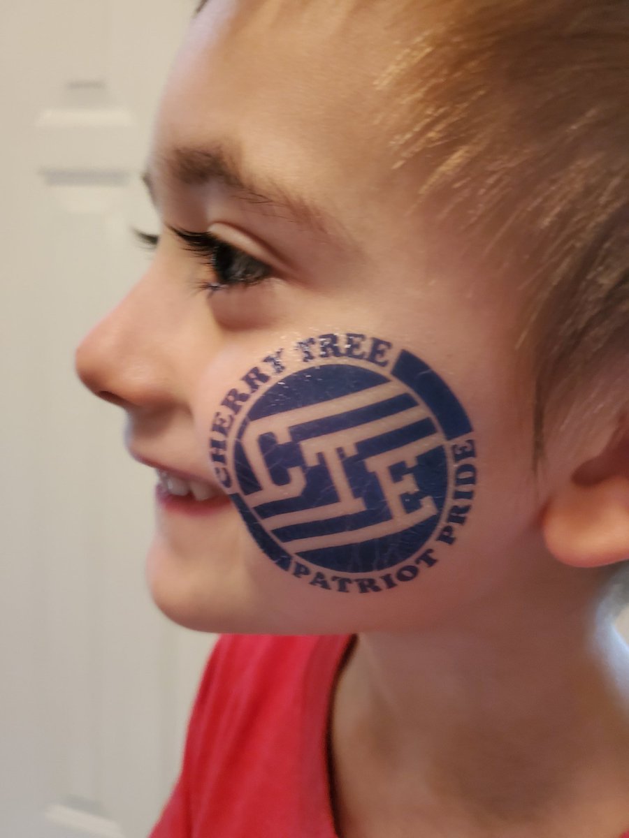 robynt418's tweet photo. @SmithsKidsInK @CherryTreeElem Sam asked for face tattoos as part of his spirit wear today and we decided if there's ever a good time for face tattoos, it's during a time when you'll be at home for 2+ weeks🤣🤷♀️ #ccsgoesvirtual #cte #spiritday #ctespirit https://t.co/atHB4t25WI