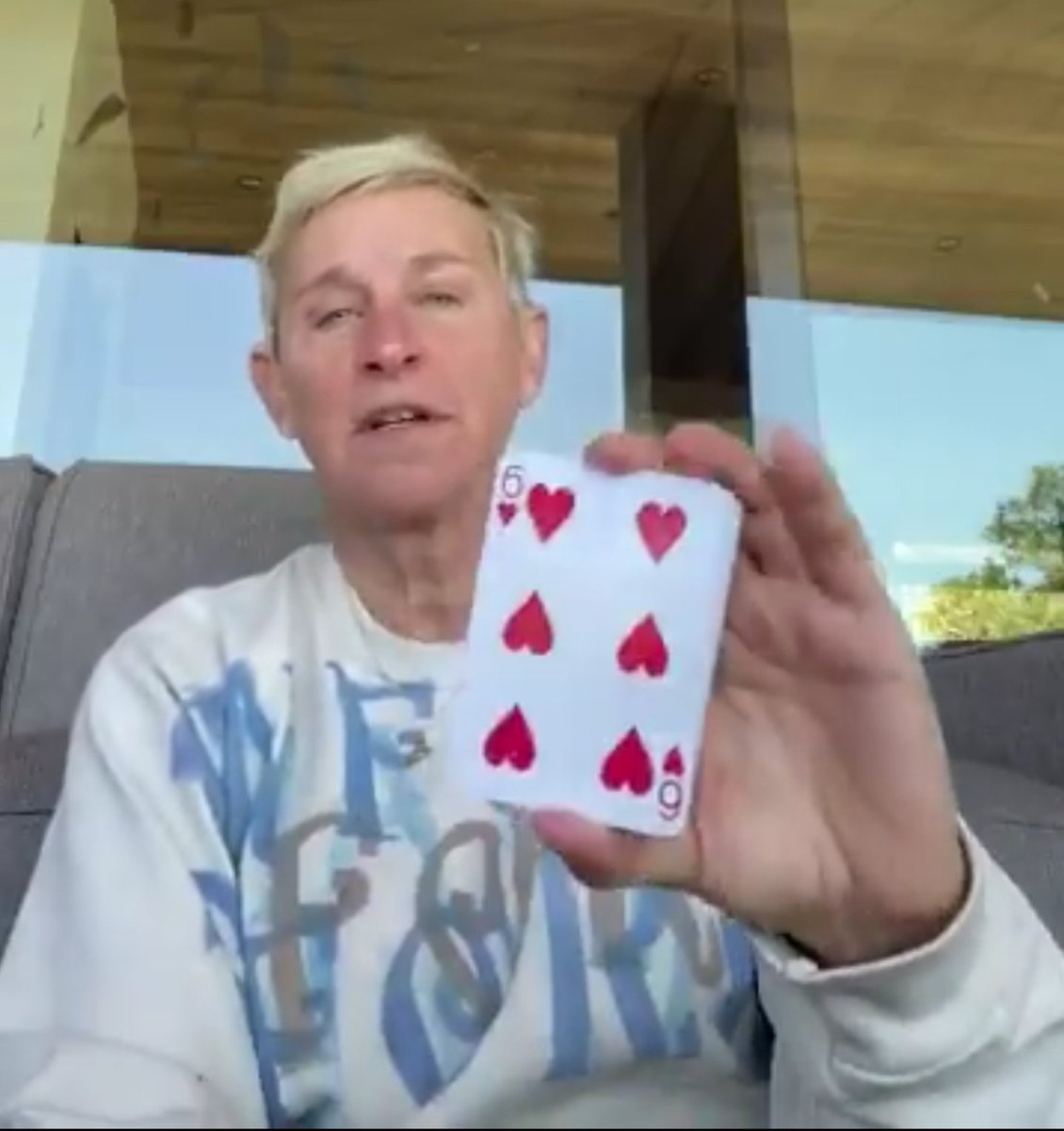 2)Note the images on the deckEllen was looking for a 4 of Hearts:Gets 6 HeartsGets 6 DiamondsGets 5 Clubs6+6+5 ________ ? #qanon