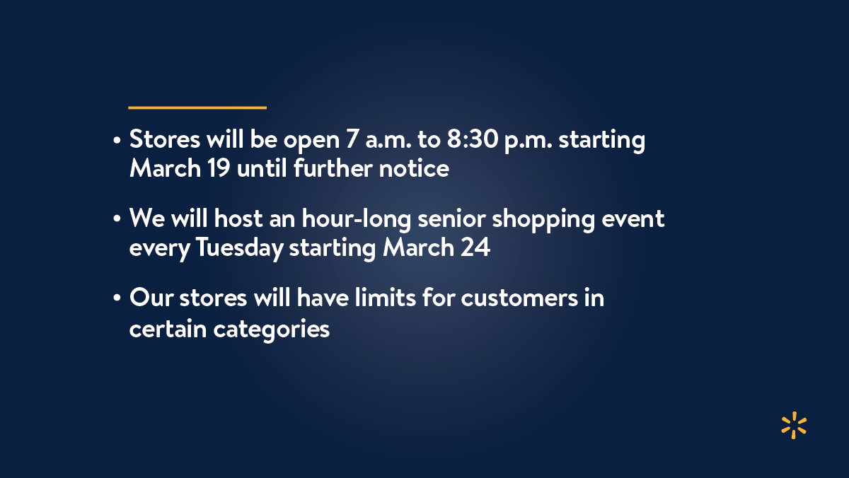 Walmart's tweet photo. To better serve our customers and support our associates, Walmart U.S. stores are making the following changes: https://t.co/SFfKBdos5z https://t.co/StIx9p2adE