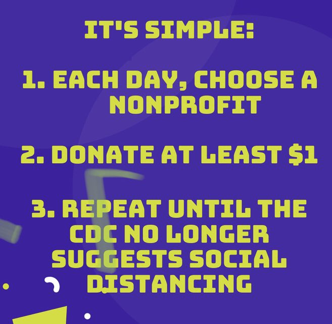 philipfreeman's tweet image. I’m launching the #DollarADayChallenge to support nonprofits.

It’s simple:
1. Each day, choose a nonprofit.
2. Donate at least $1 to them
3. Repeat each day until the CDC no longer suggests social distancing

I challenge @dljessupjr &amp;amp; @katie_levans to join