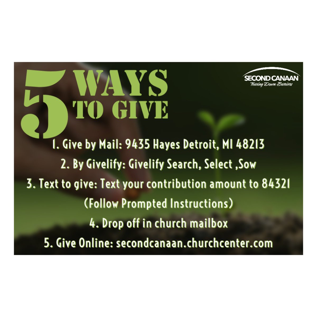 2ndCanaan's tweet photo. You can still join us for worship this Sunday, ONLINE and sow a seed through various methods including https://t.co/4ilQ0MfV4x ! We’re excited to have you join us! 
#ChurchAtThe2nd #SecondCanaan #The2nd #2ndCanaan #TearingDownBarriers #PastorFrank #Detroit #DetroitChurch #Worship https://t.co/eqSiIx4Ehl