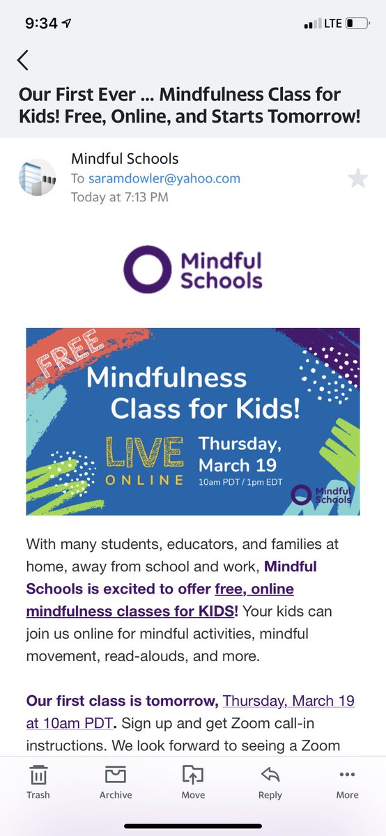 I took 2 courses through mindful schools. I really learned so much and my students have benefited tremendously. They’re offering free streaming mindfulness classes for kids starting tomorrow.  mindfulschools.org