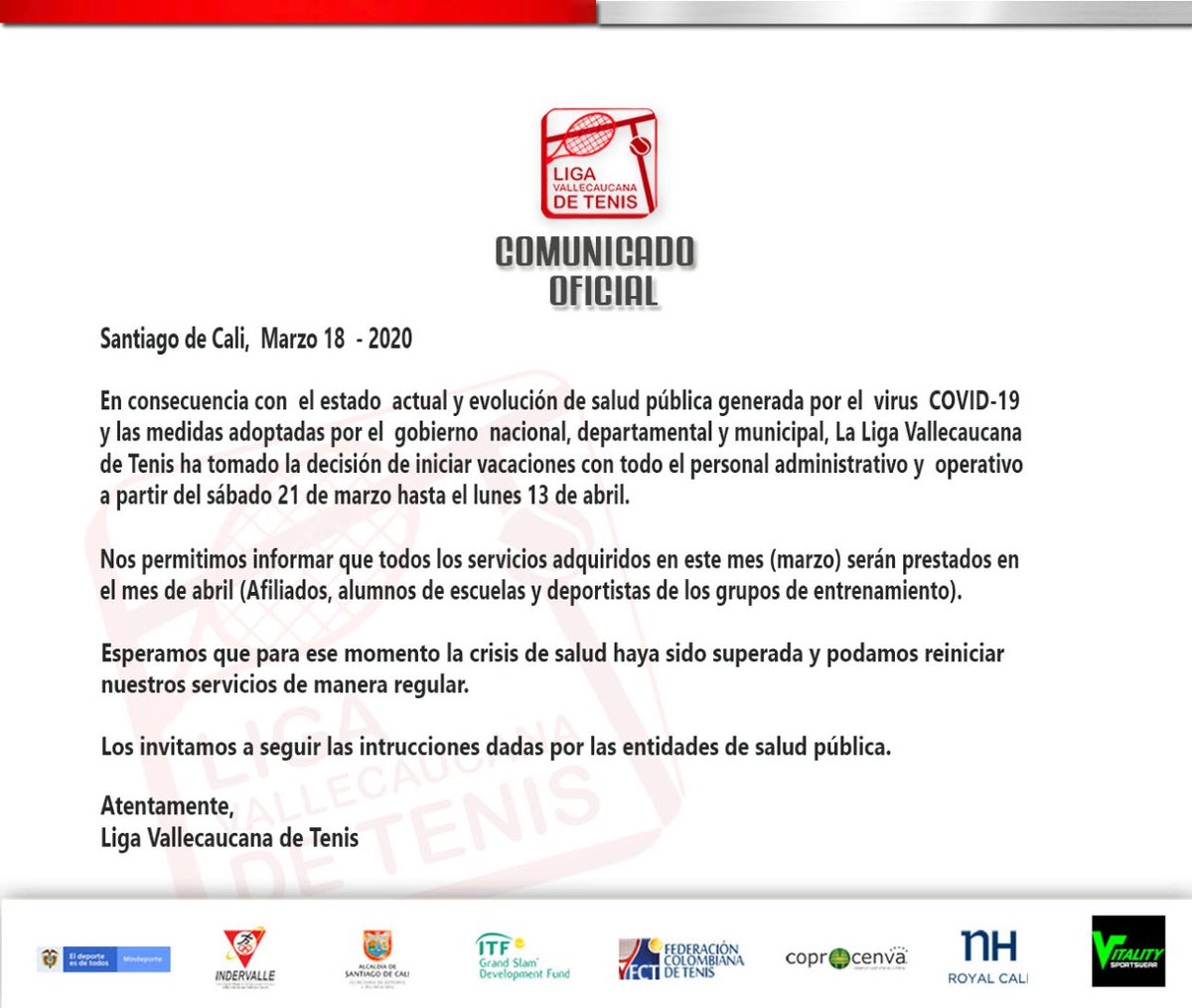 COMUNICADO OFICIAL IMPORTANTE 🎾📣