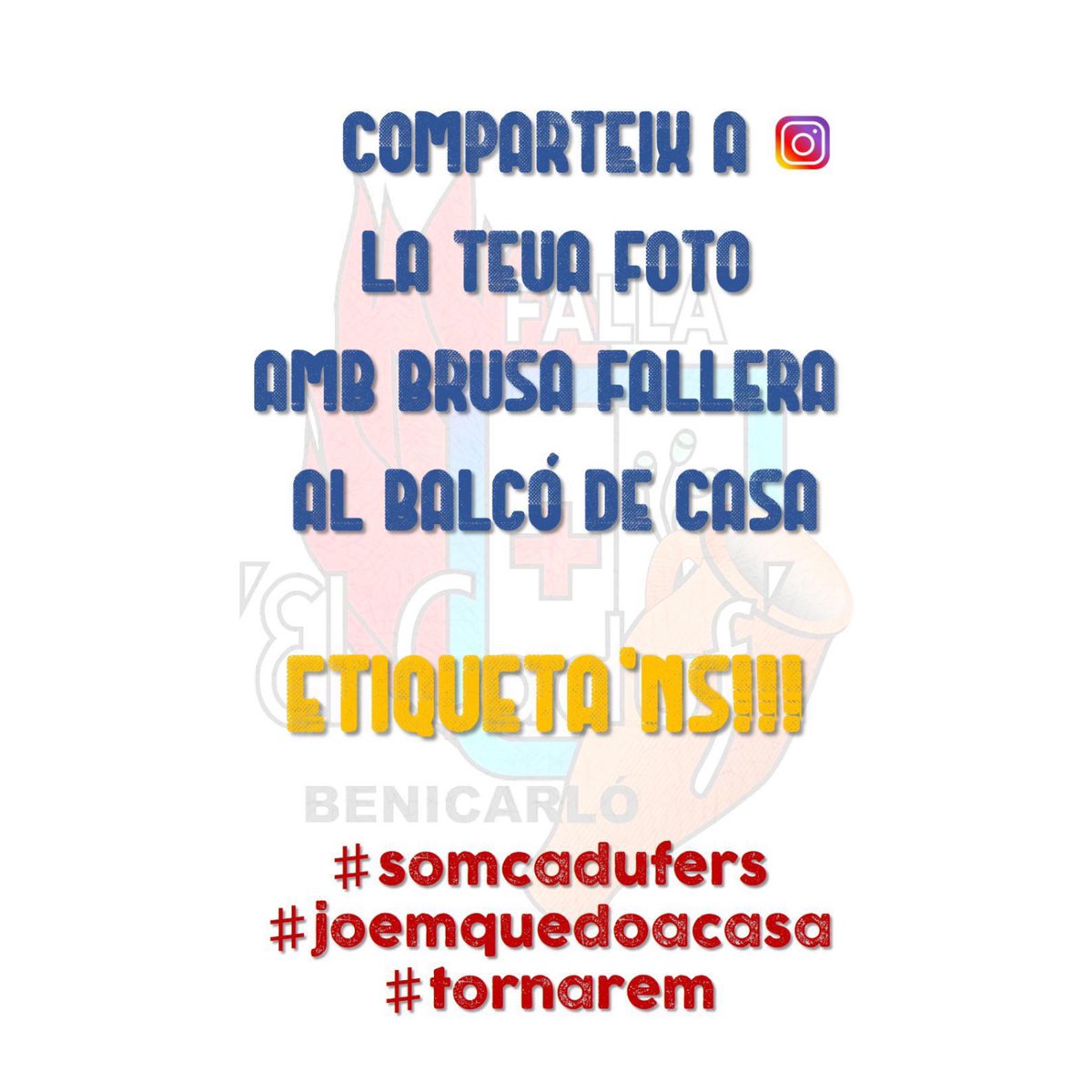 Cadufers demà és 19 de març i volem celebrar que quede un dia menys per a les #Falles2020 🔥 

Sortiu als balcons amb brusa i fem comboi com natros sabem 🎺💥 

No oblides compartir la teua 📸 a Instagram i etiqueta’ns @fallaelcaduf

#somcadufers
#joemquedoacasa
#tornarem