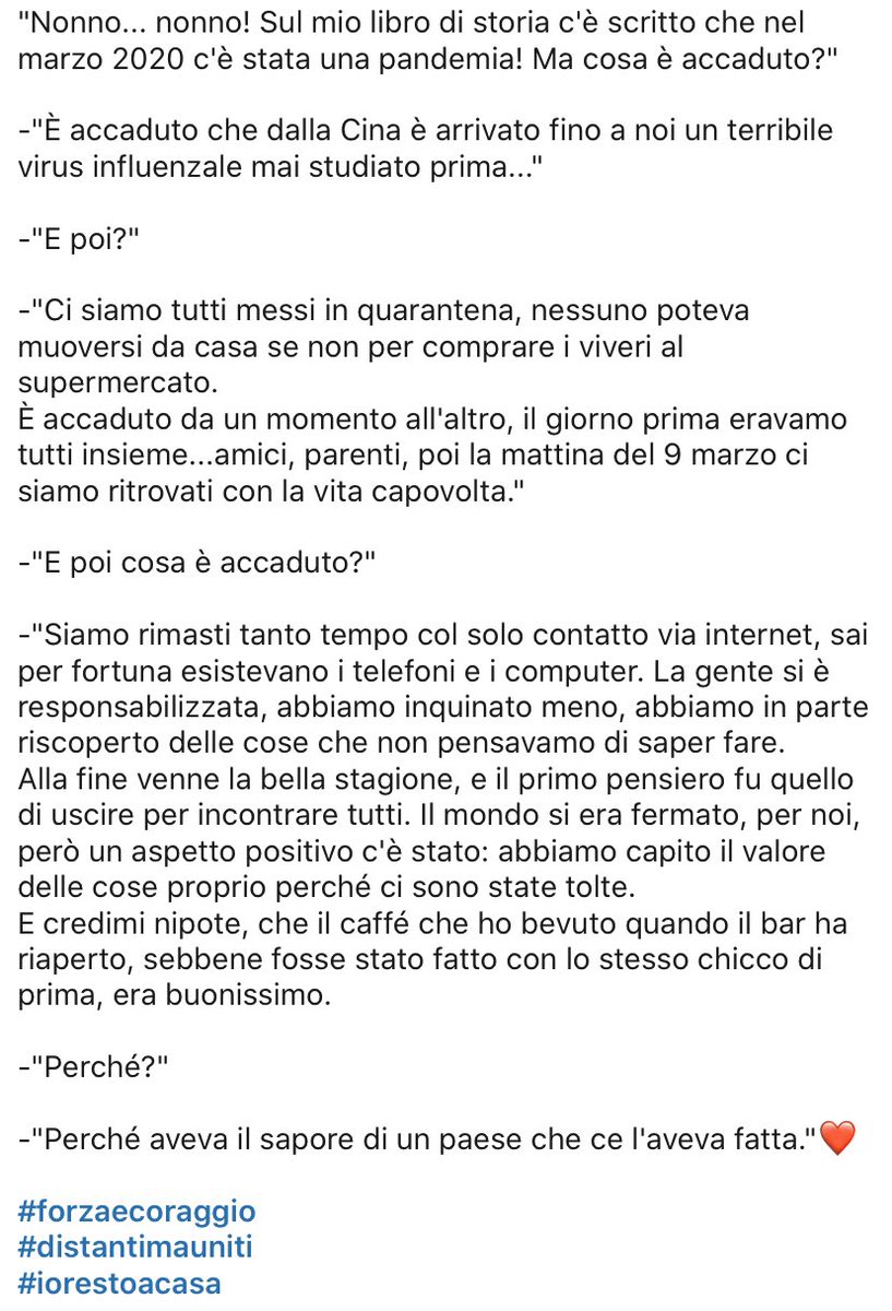 FellettiMarcy's tweet photo. Teniamo duro , forza ragazzi, forza Italy 💚🤍❤️    
#DistantiMaUniti #noirestiamoacasa https://t.co/7SfVQhNyOK