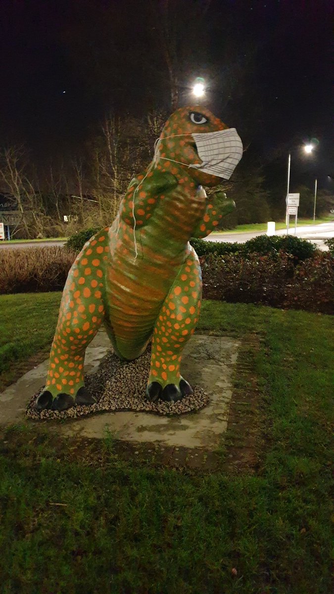 cortinadave's tweet photo. Rexie the Dinosaur is playing it safe with the rest of us it seems 😂 #Glenrothes #covid19UK https://t.co/tLr1rc1hNM