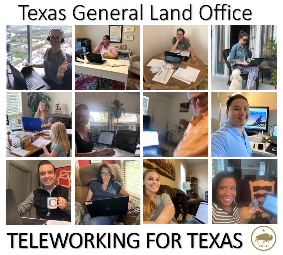 TXGLO's tweet photo. .@txglo’s disaster recovery team is #teleworking - practicing #socialdistancing to #flattenthecurve - readily available and working to help Texans continue to rebuild without interruption! #ServingTexans #covid_19 #TexasResponds #txlege https://t.co/zQLcOuQI0T