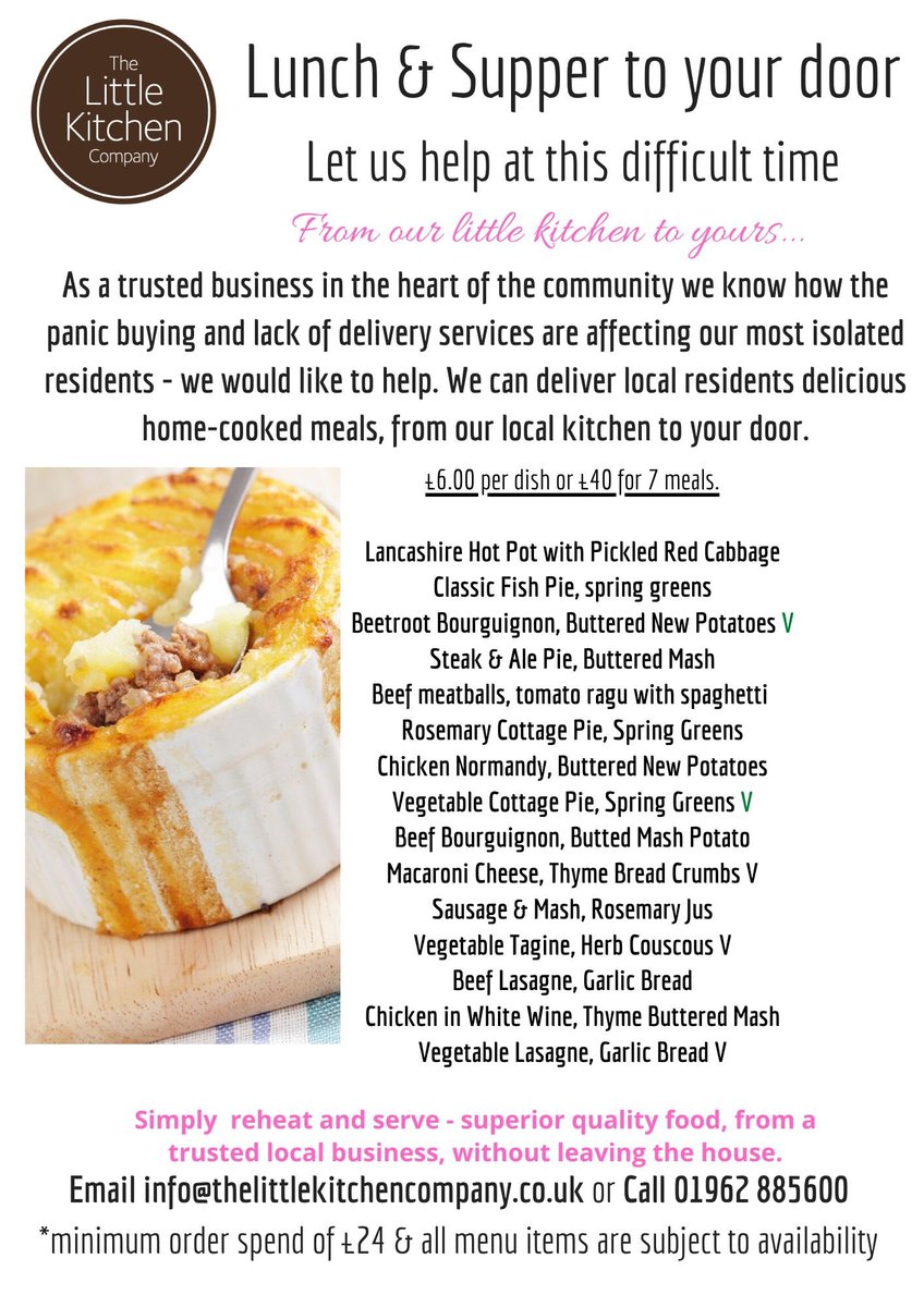 We are cooking up home made meals and delivering them direct to your door - so if you can’t get out, can’t get a delivery slot with a supermarket or get to the shops, this is for you. And you’re supporting a local business in their time of need. #LoveWinchester #inthistogether