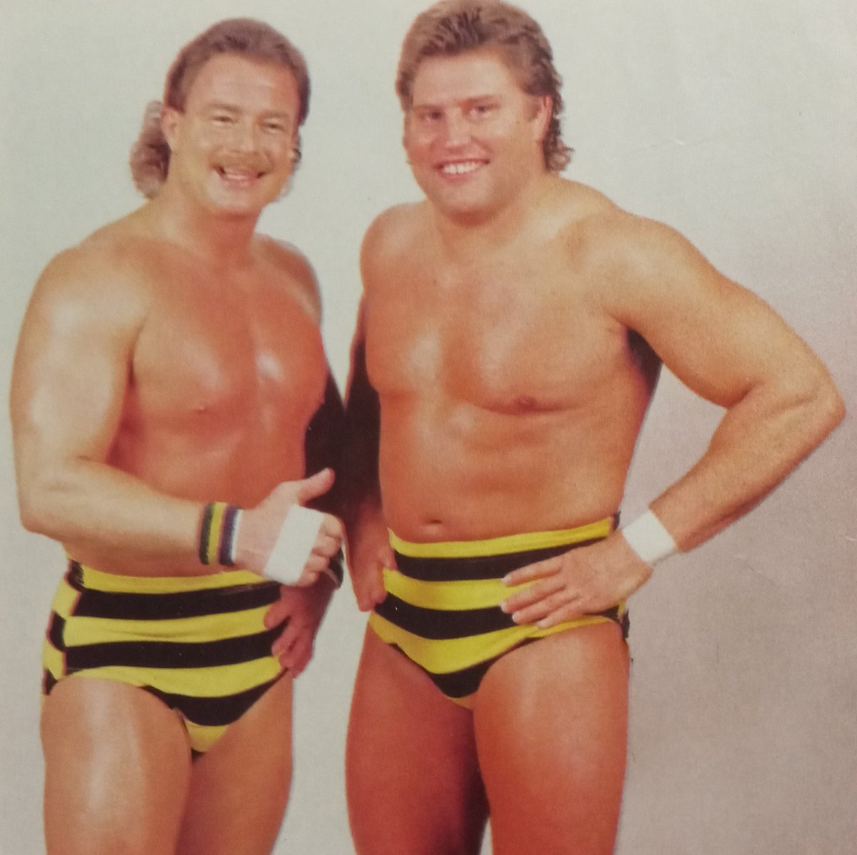 Rasslin' History 101 on Twitter: "B.Brian Blair and Jumping Jim Brunzell:the high-flying Killer Bees circa-1987… "