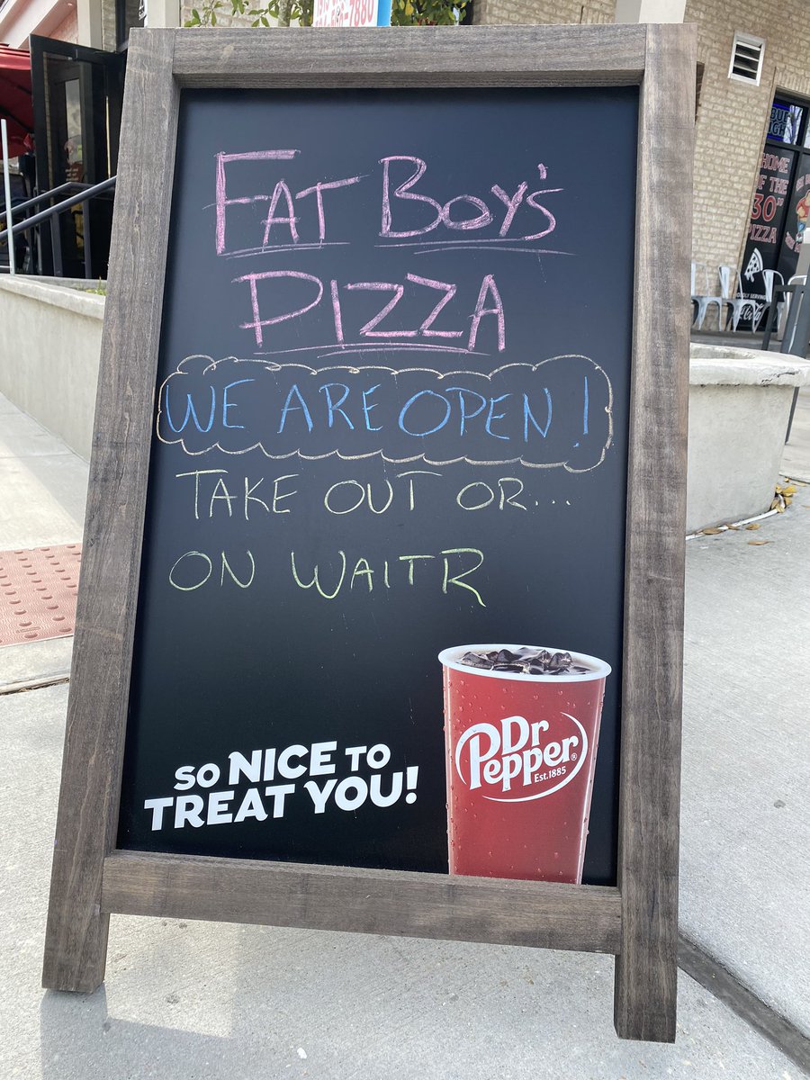 eatfatboyspizza's tweet photo. We are OPEN for take-out and delivery via Waitr. Drive up and we’ll take your order at your vehicle. https://t.co/dqLQpxSFRi