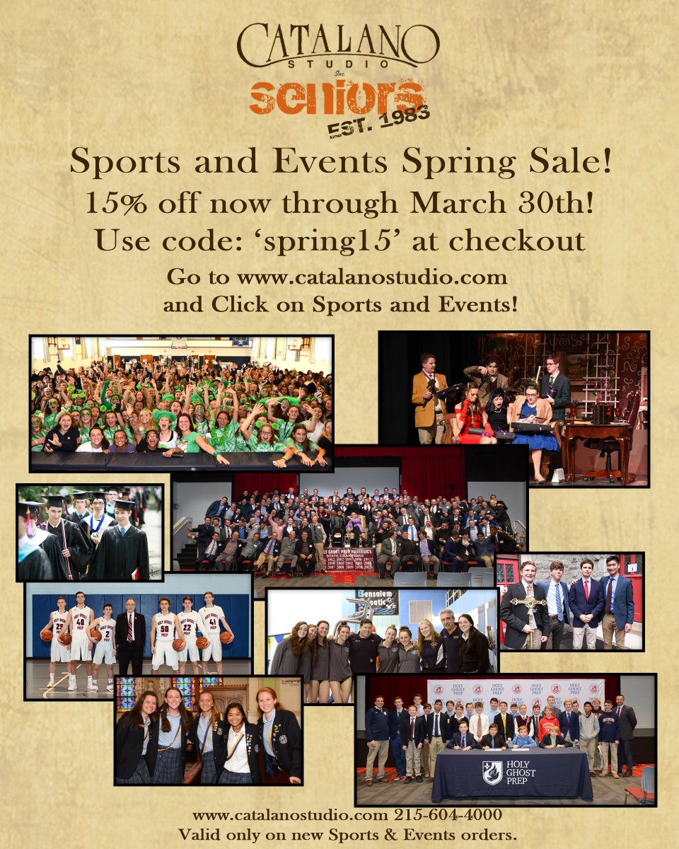 CatalanoStudio's tweet photo. Catalano is hoping you and your family are well in this unprecedented time. To keep spirits high we are having a Spring sale on our Sports and Events site. 15% off site wide with code: SPRING15
Shop online at https://t.co/scrVQyi98V
@HolyGhostPrep @NAZ_Pandas https://t.co/WqrJRL5txc