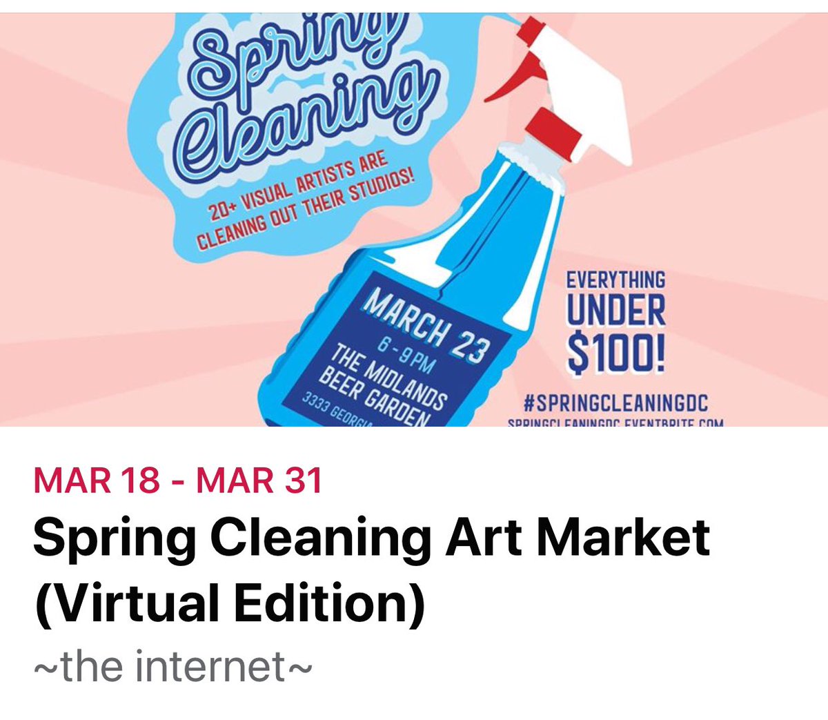 FreeinDCBlog's tweet photo. Support local DC artists by sharing the event, looking at their work and maybe even buying their art online, all pieces under $100, at this now #virtual art market on Instagram search #SpringCleaningDC and learn more https://t.co/iL2ao6FItr https://t.co/aQ2P9DqxDR