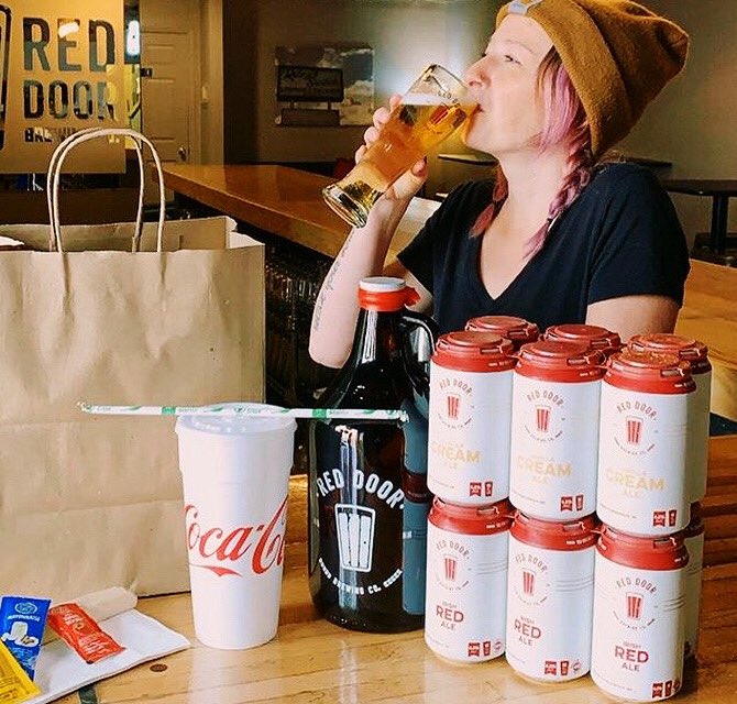 ABQartwalk's tweet photo. @RedDoorBrewing is offering #GET2GO with growlers, six packs and their entire food menu available on Grubhub, Doordash and call-in orders. Support ABQ Local! #GET2GO https://t.co/PrcNDMmSba