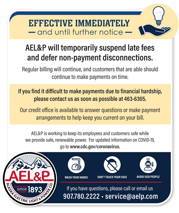 AELPJUNEAU's tweet image. Effective immediately and until further notice, AEL&amp;amp;P will temporarily suspend late fees and defer non-payment disconnections.