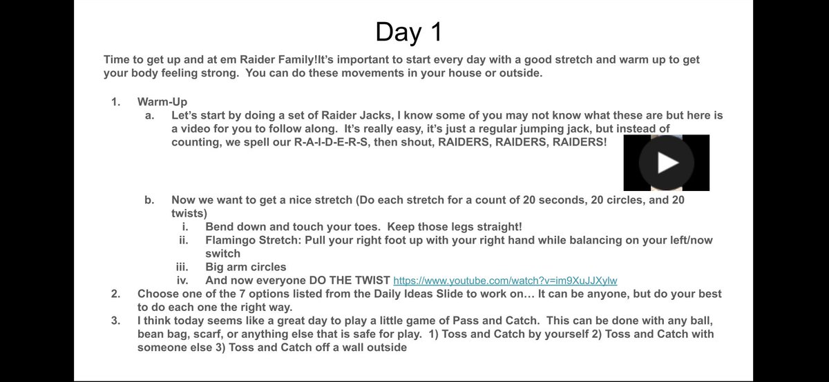 If you haven’t had a chance to check out the PE home workouts here is Day 1.  Get up and get moving! @gulliverschools #gslearning <a href="/RGriffin_GS/">Rachel Griffin</a>