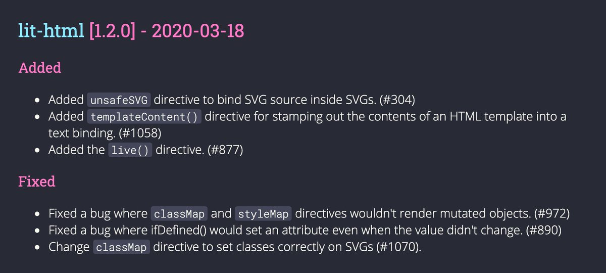 💡A couple of lit releases to brighten your day 🔥

*LitElement 2.3.0*
github.com/Polymer/lit-el…  

*lit-html 1.2.0* 
lit-html.polymer-project.org/guide/release-…