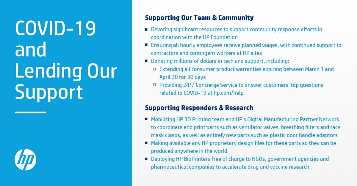 HPCareers's tweet photo. Today, CEO Enrique Lores wrote a memo to all HP employees outlining our commitment to supporting them, their families and teams during #COVID19, along with donating millions of dollars in technology, services, and other measures to accelerate research. Read the key points 👇 https://t.co/FNsahSMHFu